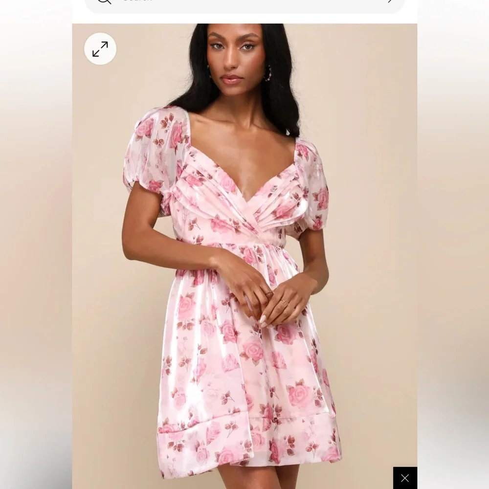 Lulus Cutest Darling Light Pink Floral Pleated Organza Mini Dress - Picture 2 of 4